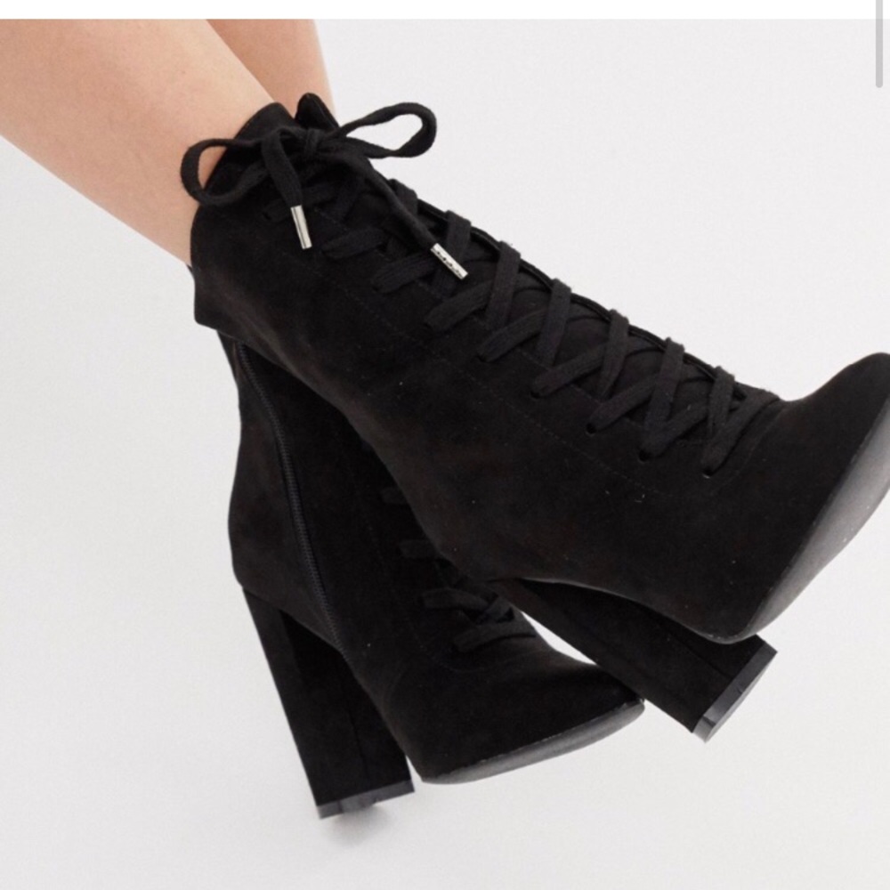 ASOS • “ELICIA” Black Lace-up Heeled Booties - Picture 9 of 13